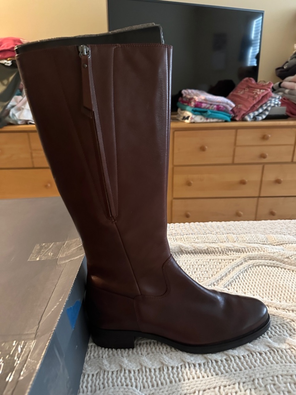 Ecco Women's Tall Leather Riding Boots in Dark Brown